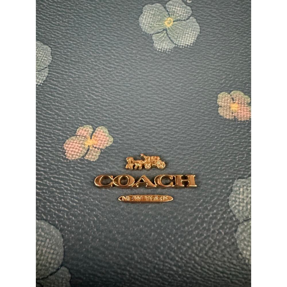 Coach Blue Chaise Pansy Floral Print Leather Adjustable Crossbody Purse Keychain - Picture 2 of 12
